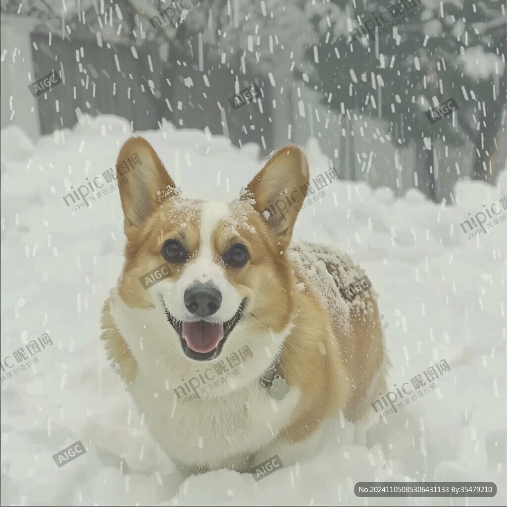 雪中的柯基犬