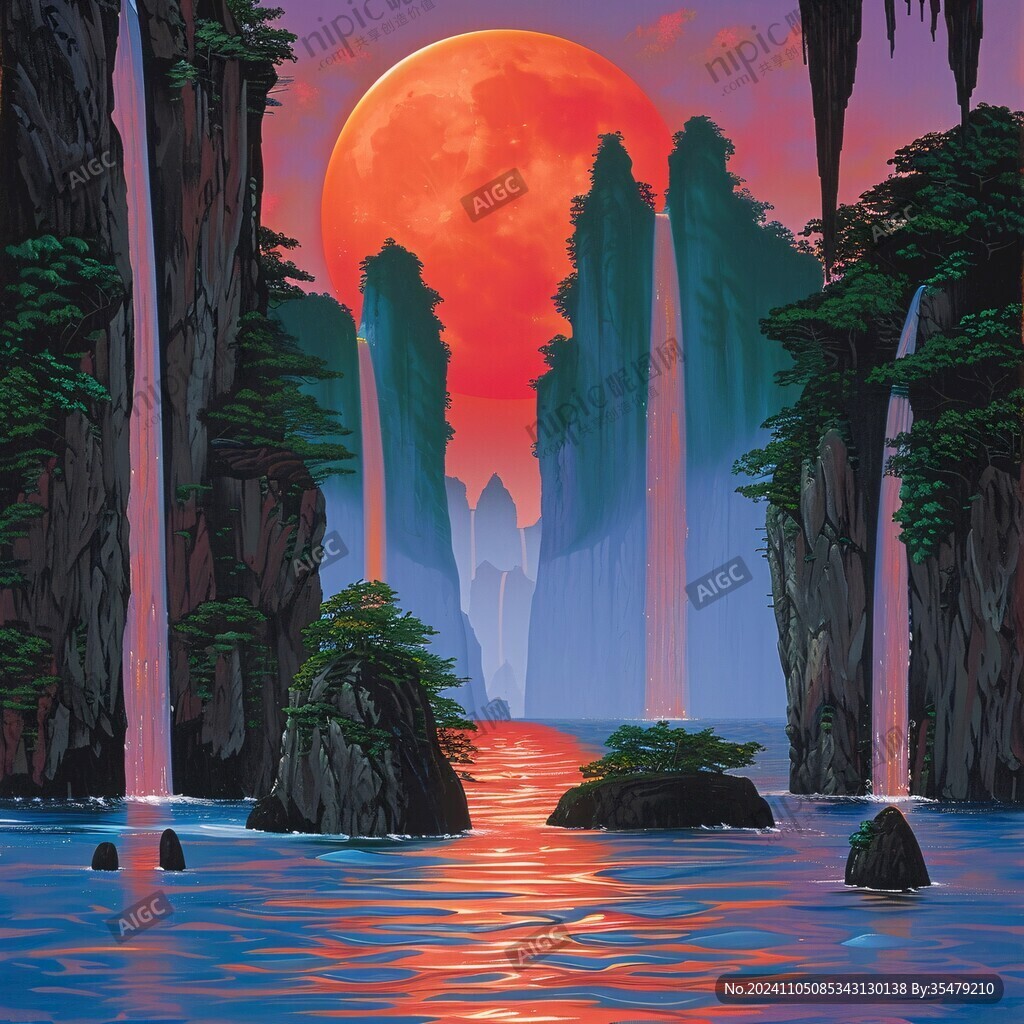 皓月雄风景观插画