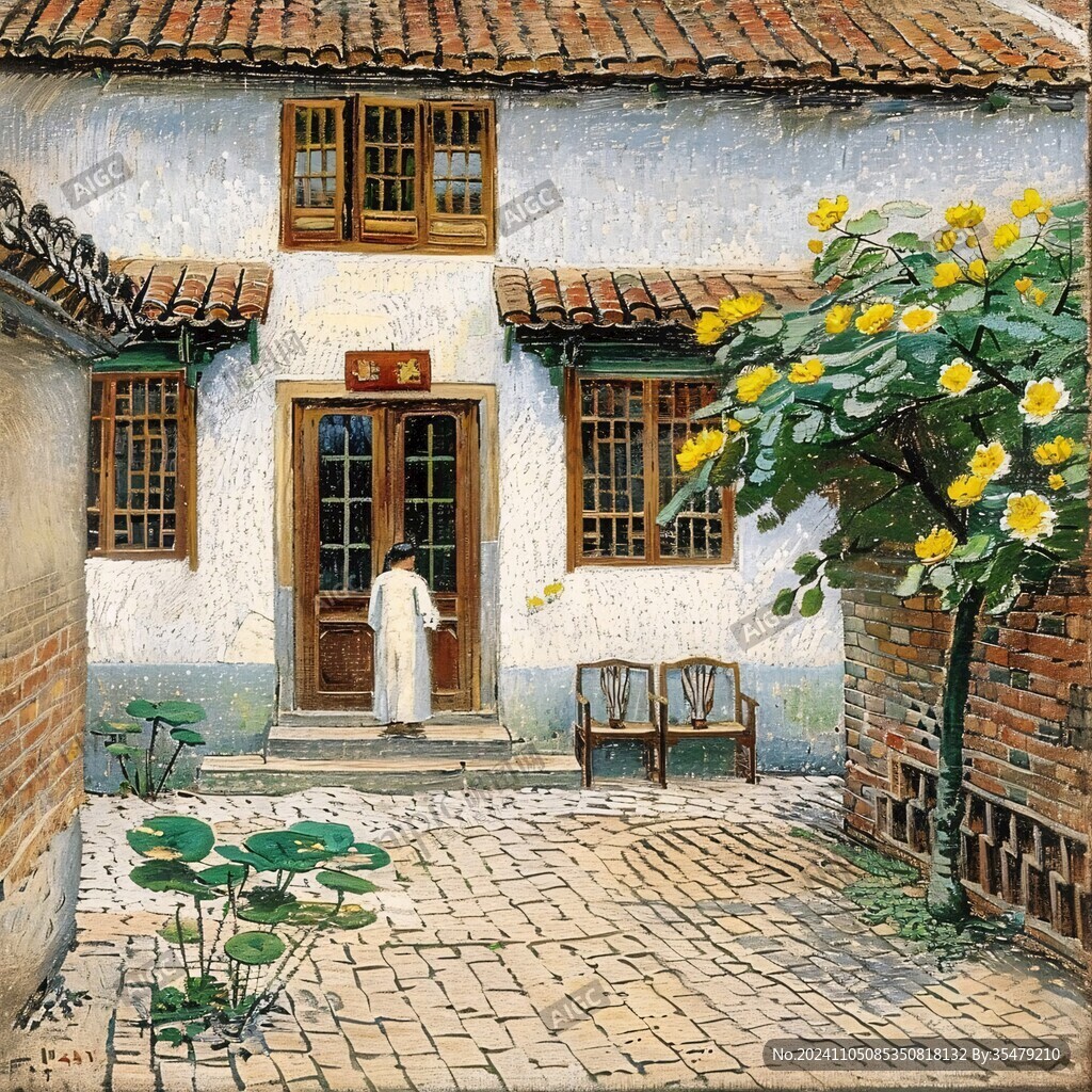 老旧小院插画