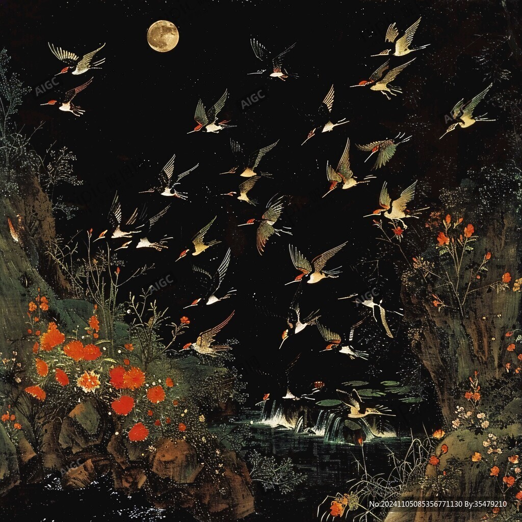 梦幻飞鸟自由插画背景