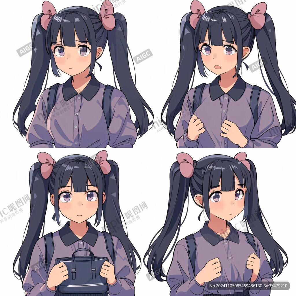 女孩三视图插画