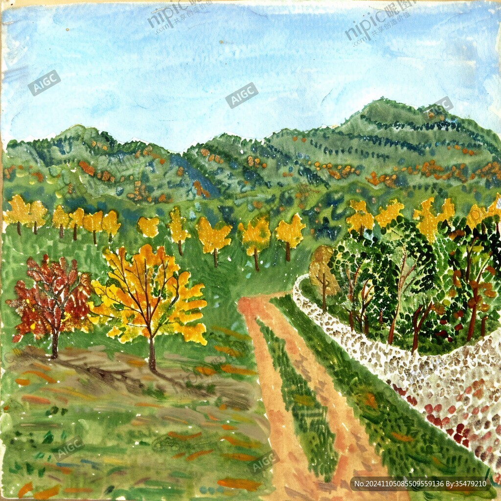 秋景水粉画
