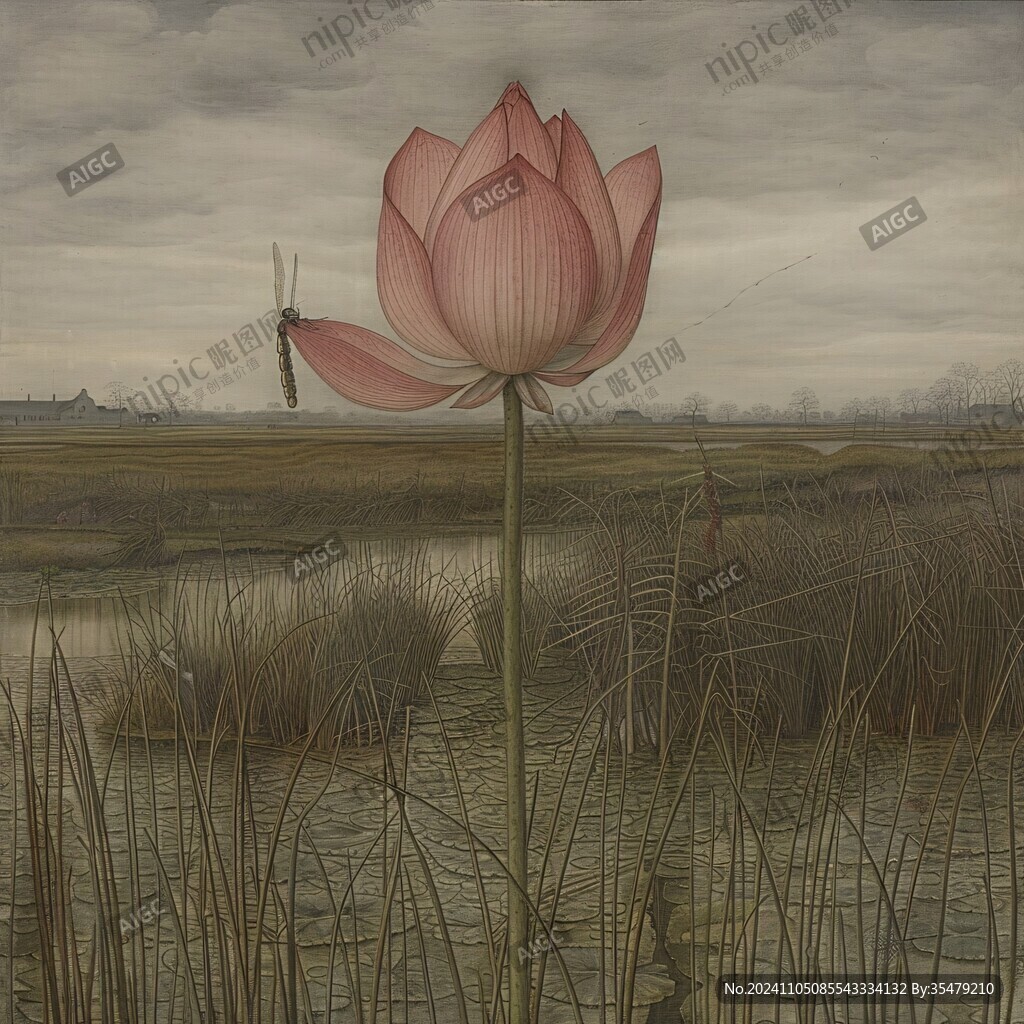 宁静荷花油画