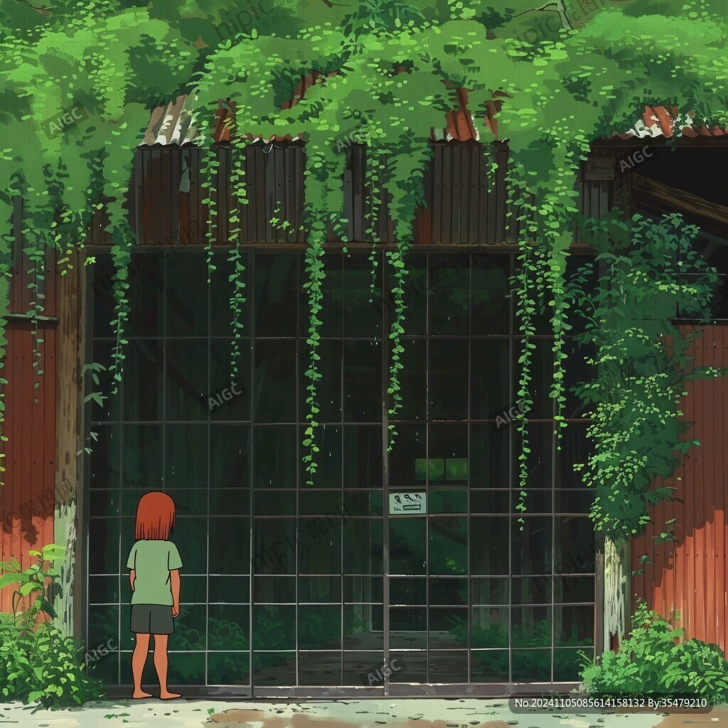 场景插画植物少女