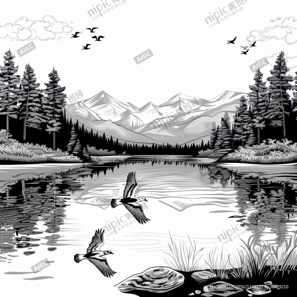 插画湖泊