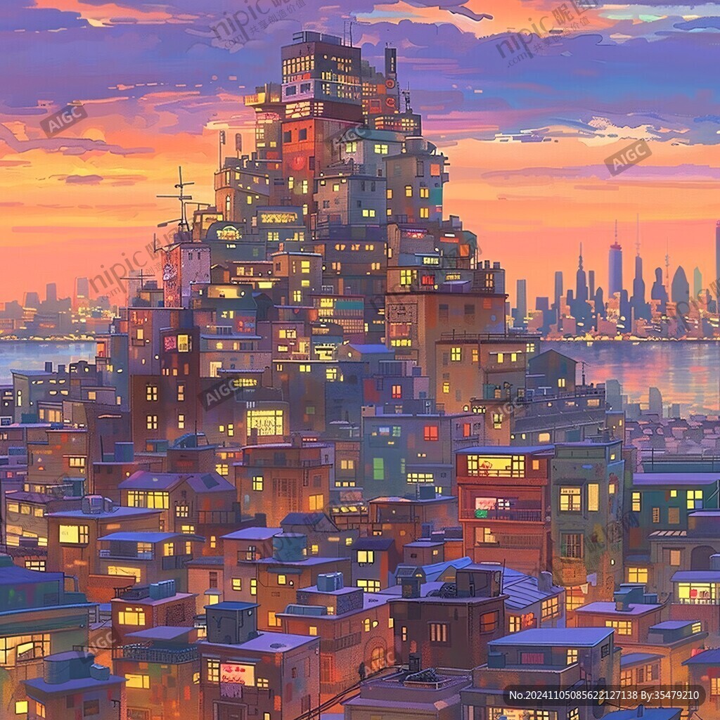 插画城市夕阳