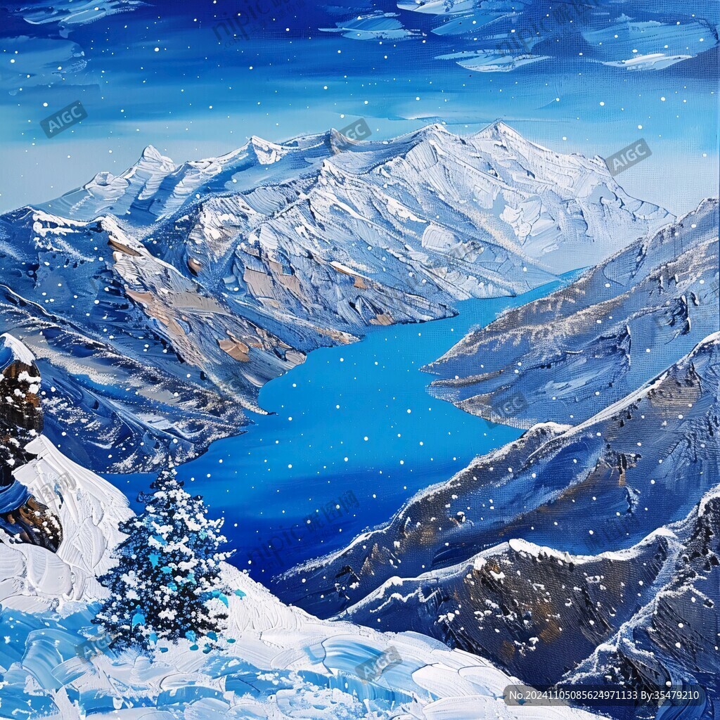雪山飞雪油画