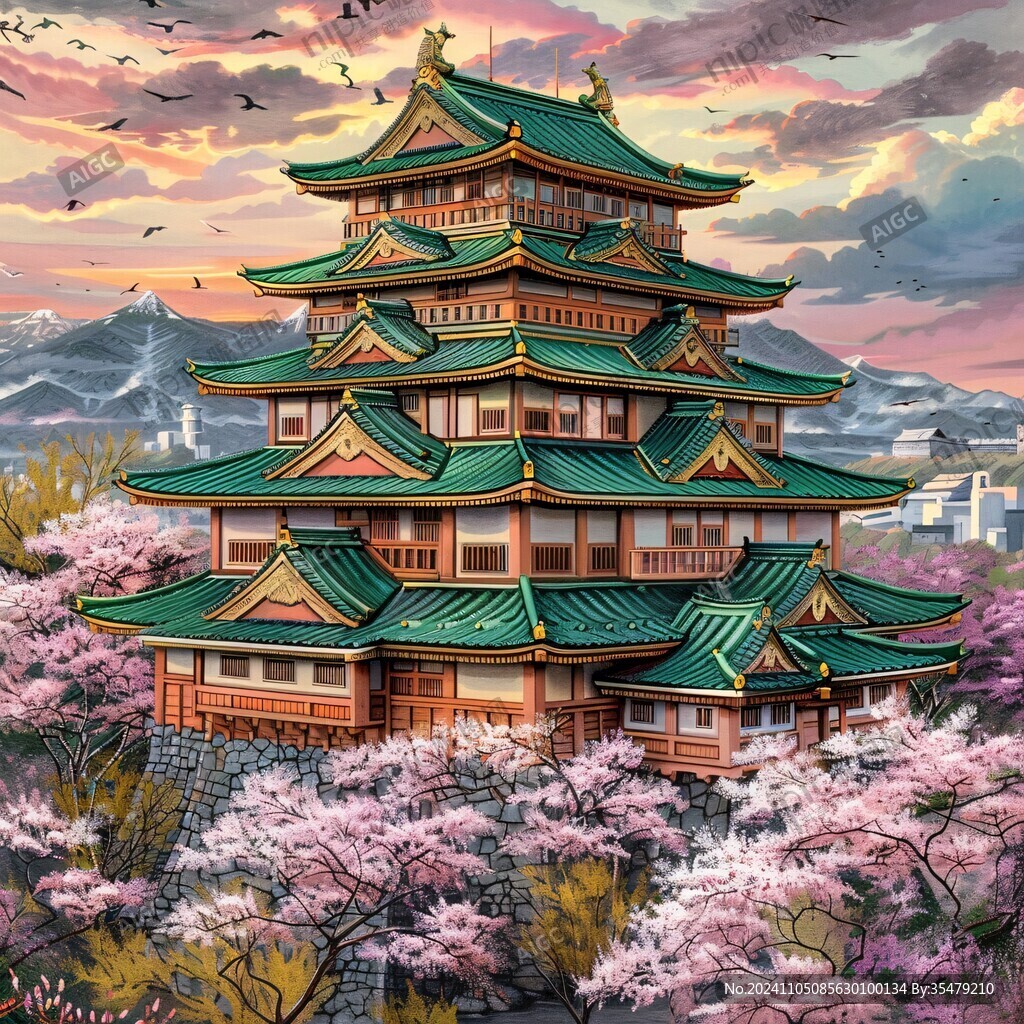 赏樱楼插画