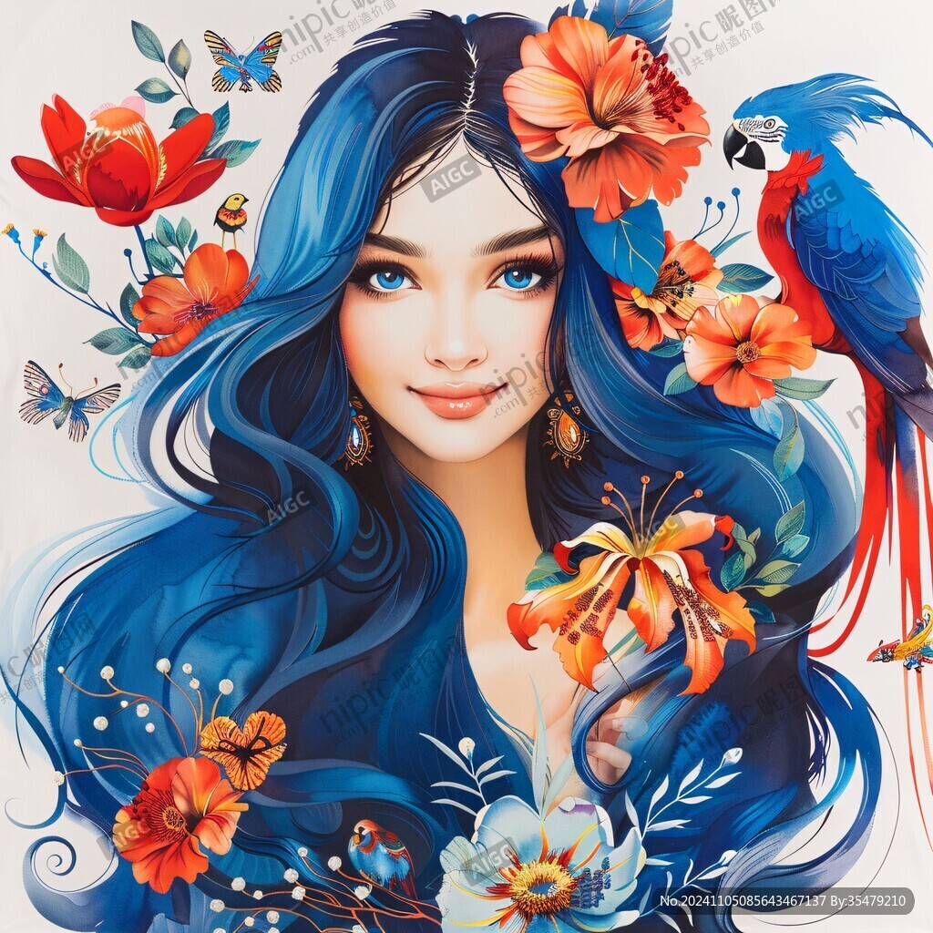 手绘花卉少女女神