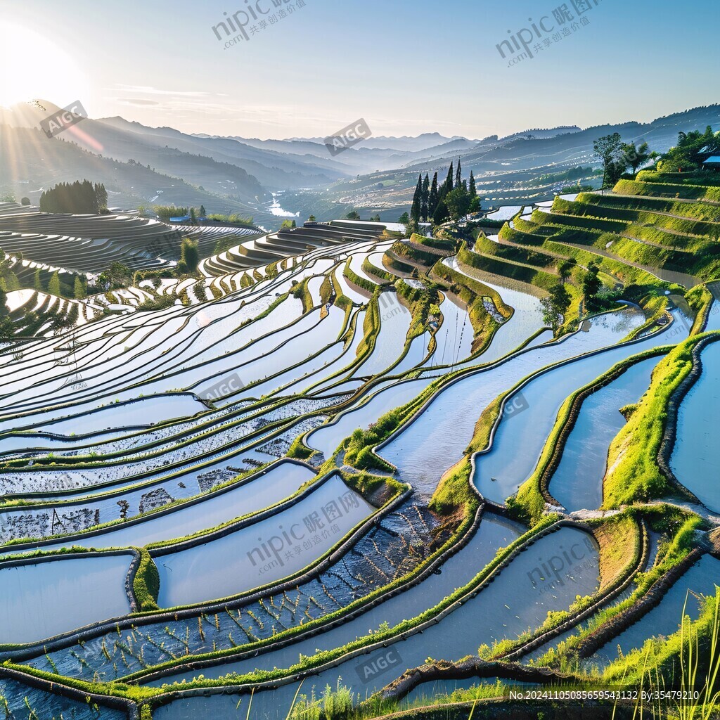晨光下的梯田