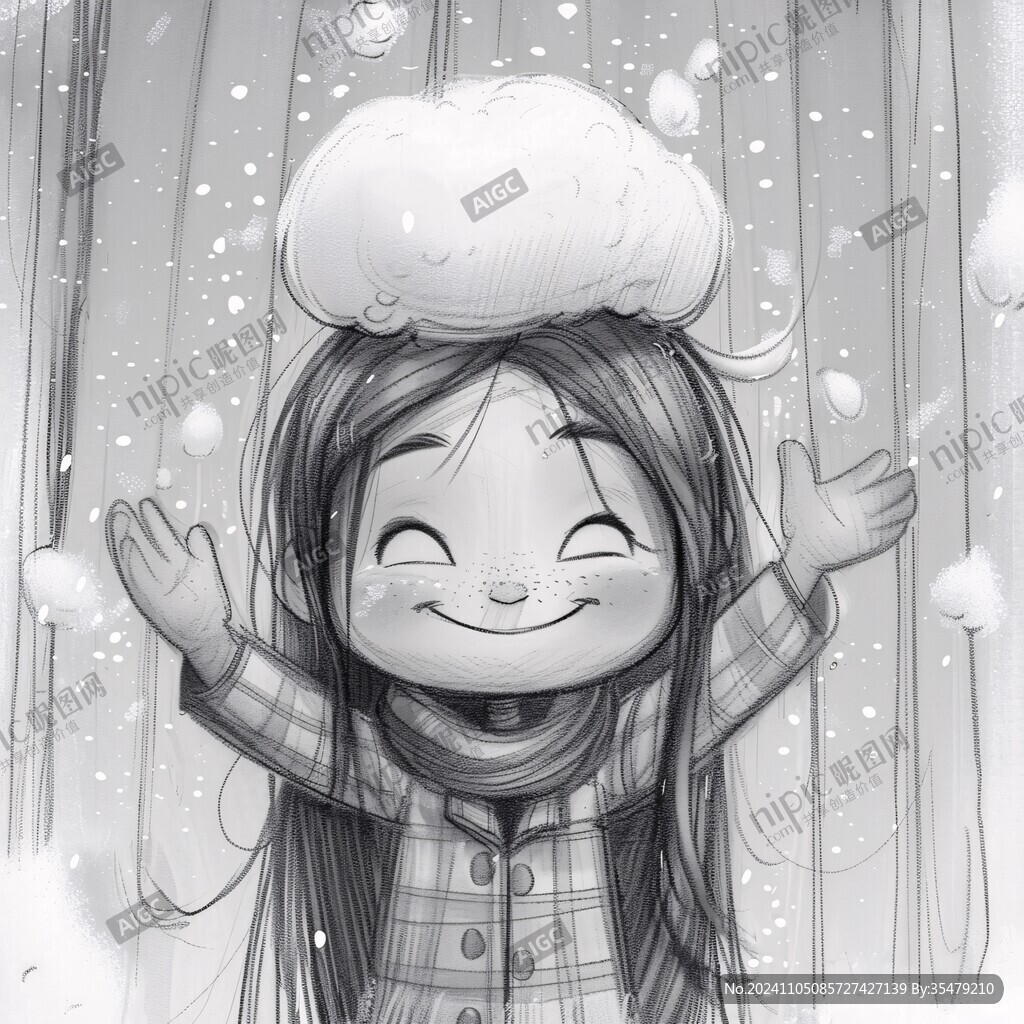 大雪女孩插画