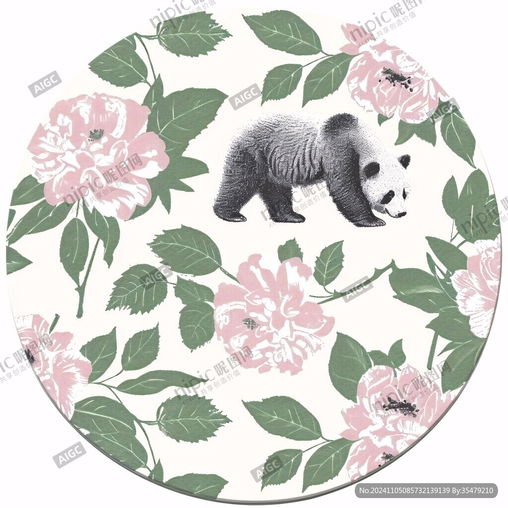 熊猫圆形插画