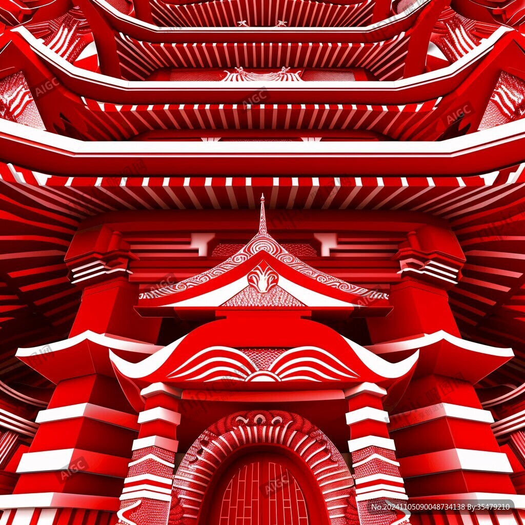 中国红抽象建筑