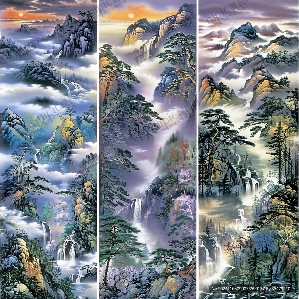 移门中堂画群山禅境