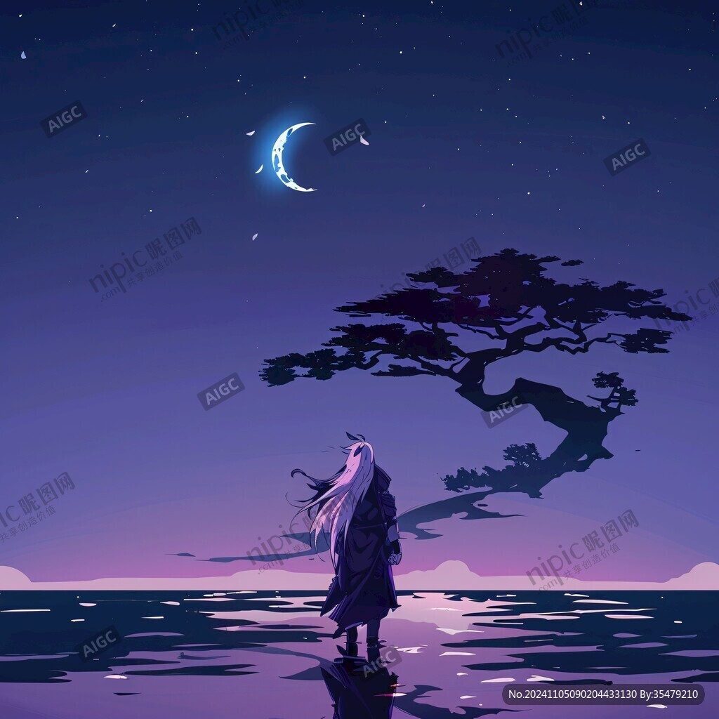 插画夕阳下