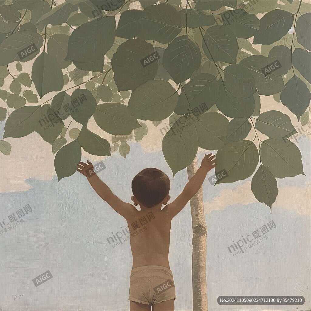 绿植围绕的小孩