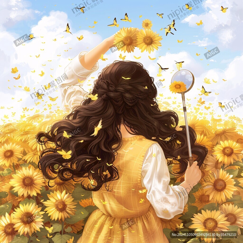 向日葵花丛中的少女