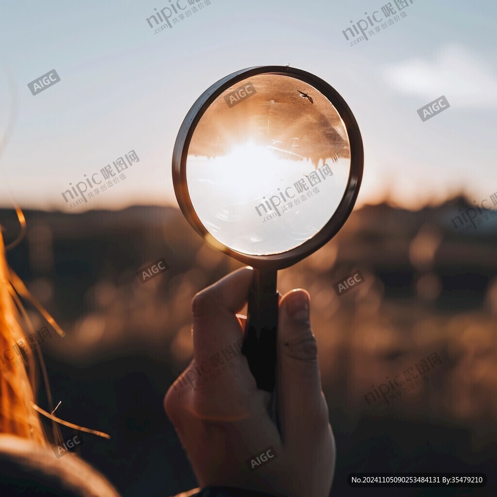 反光镜中的夕阳