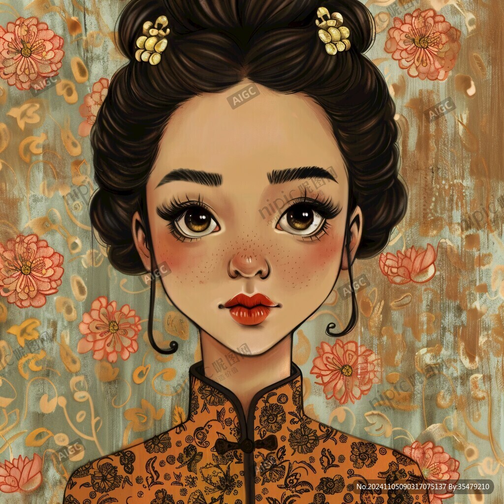 国潮插画旗袍美女虎妞