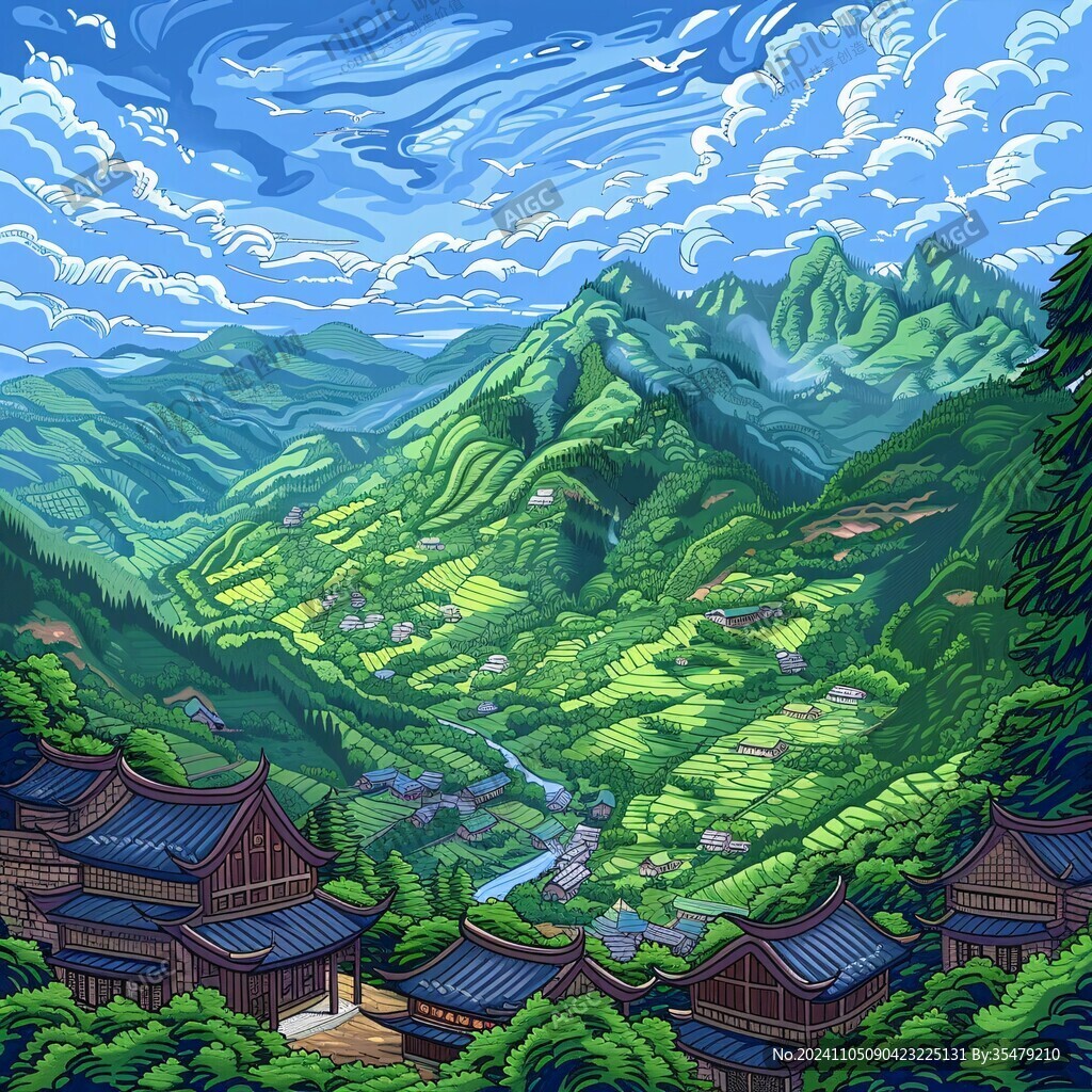 融水县风光插画