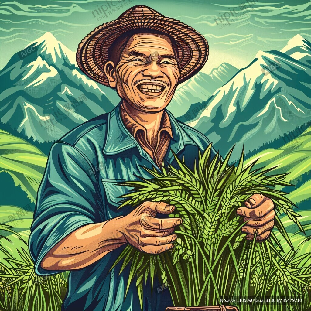 收割青稞插画