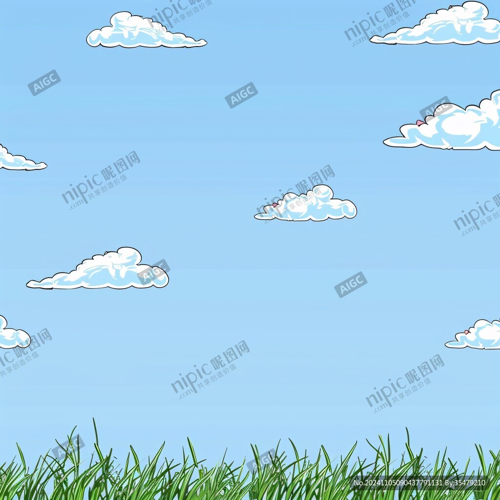 蓝天绿草插画