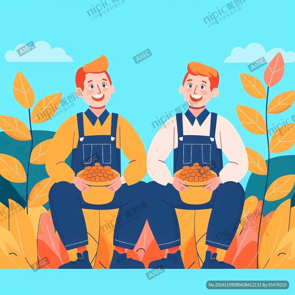 核桃丰收插画
