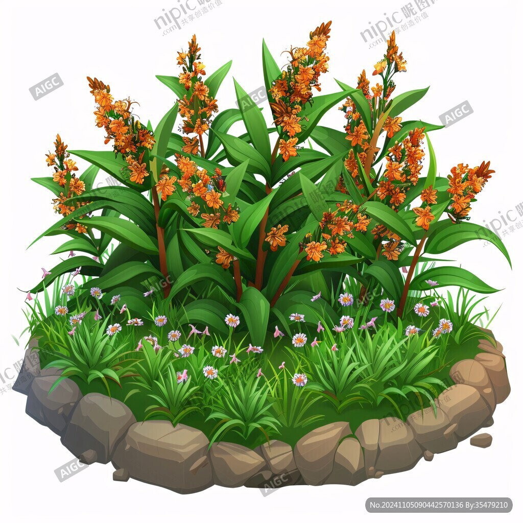 兰花假山插画