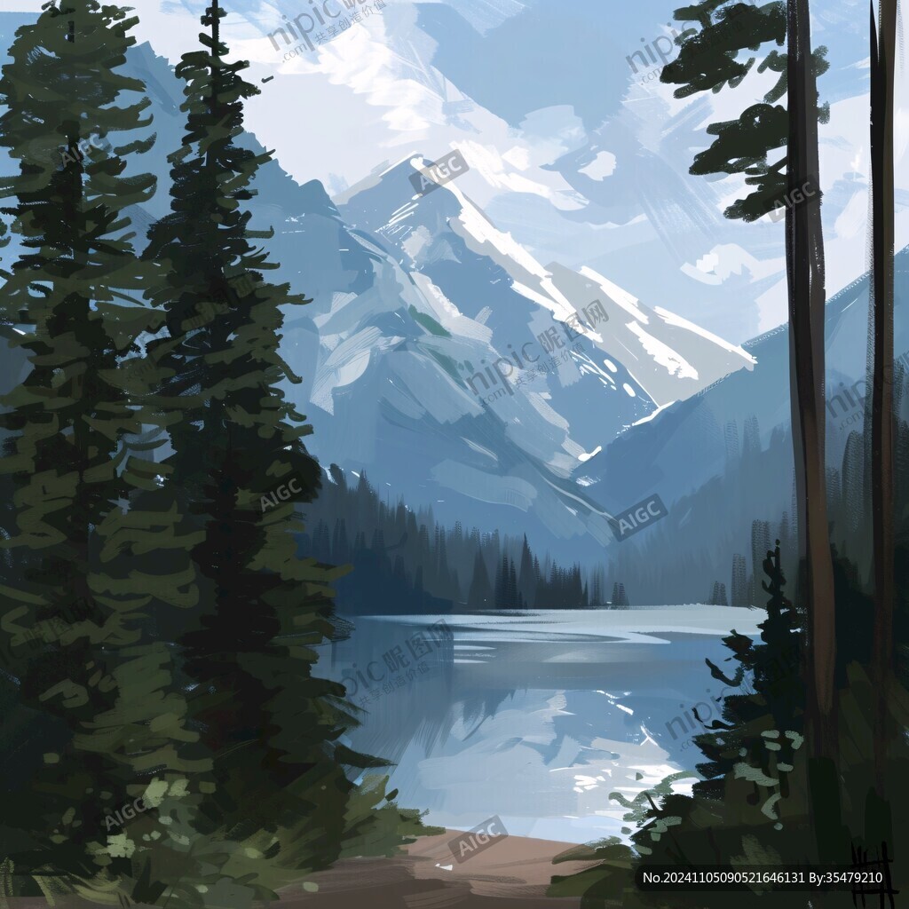 山湖插画