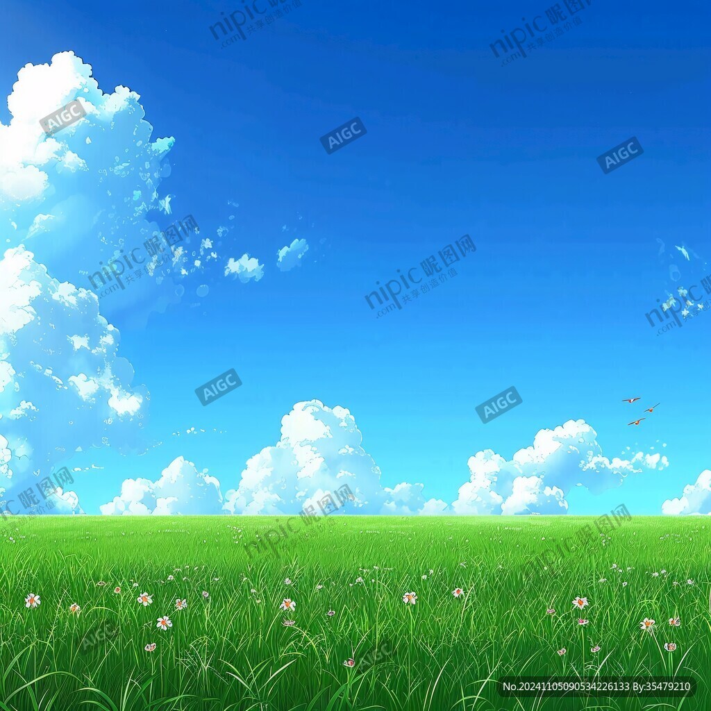 蓝天白云天空青草背景