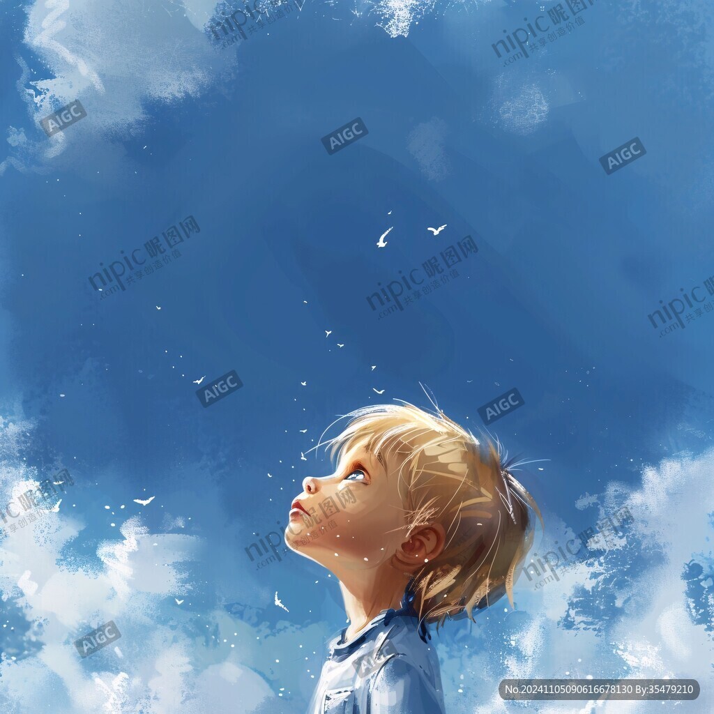仰望天空的小孩