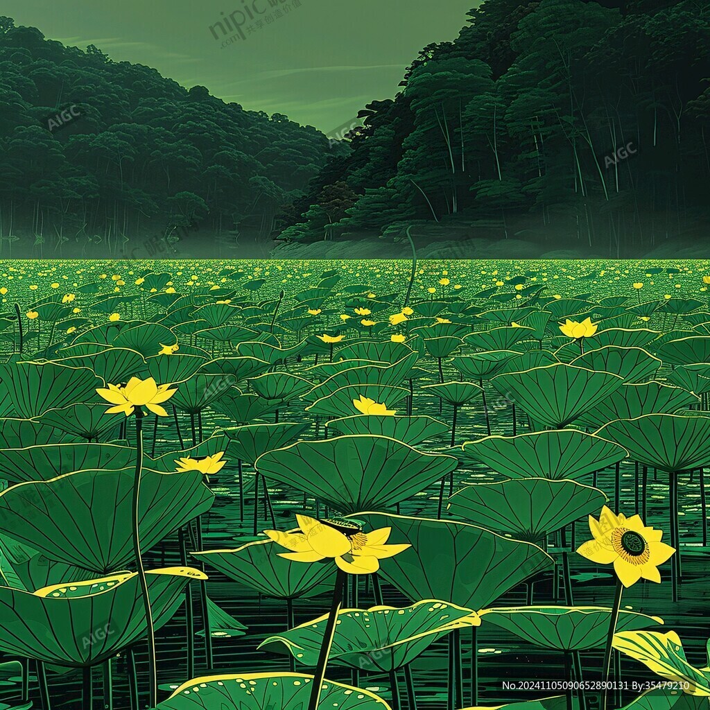 荷塘插画