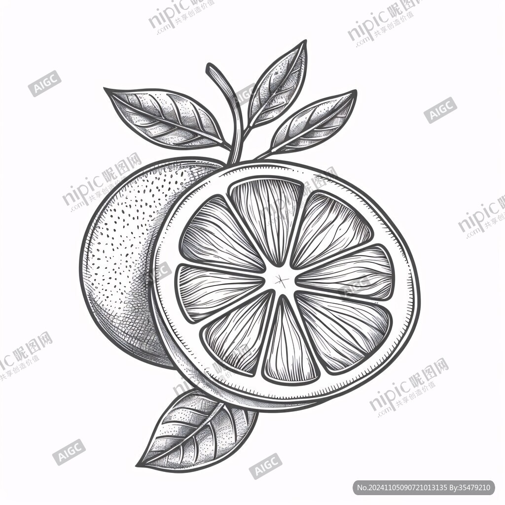 黑白线描柚子