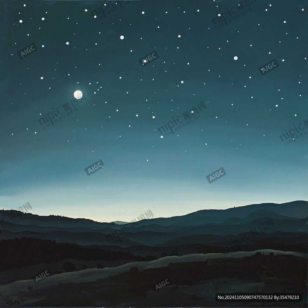 意境图片星月山川挂图