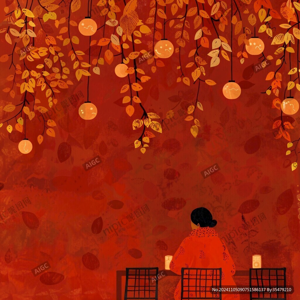 秋天治愈插画