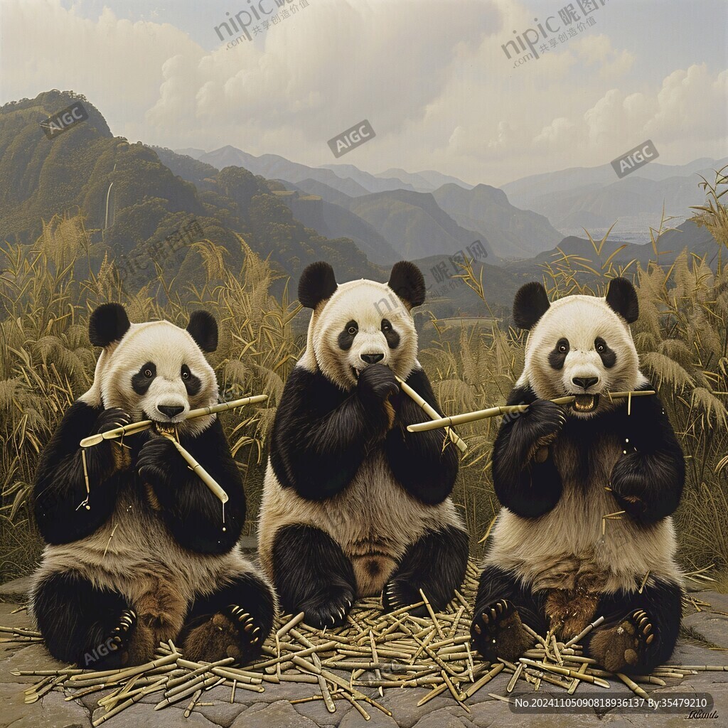 熊猫题材油画