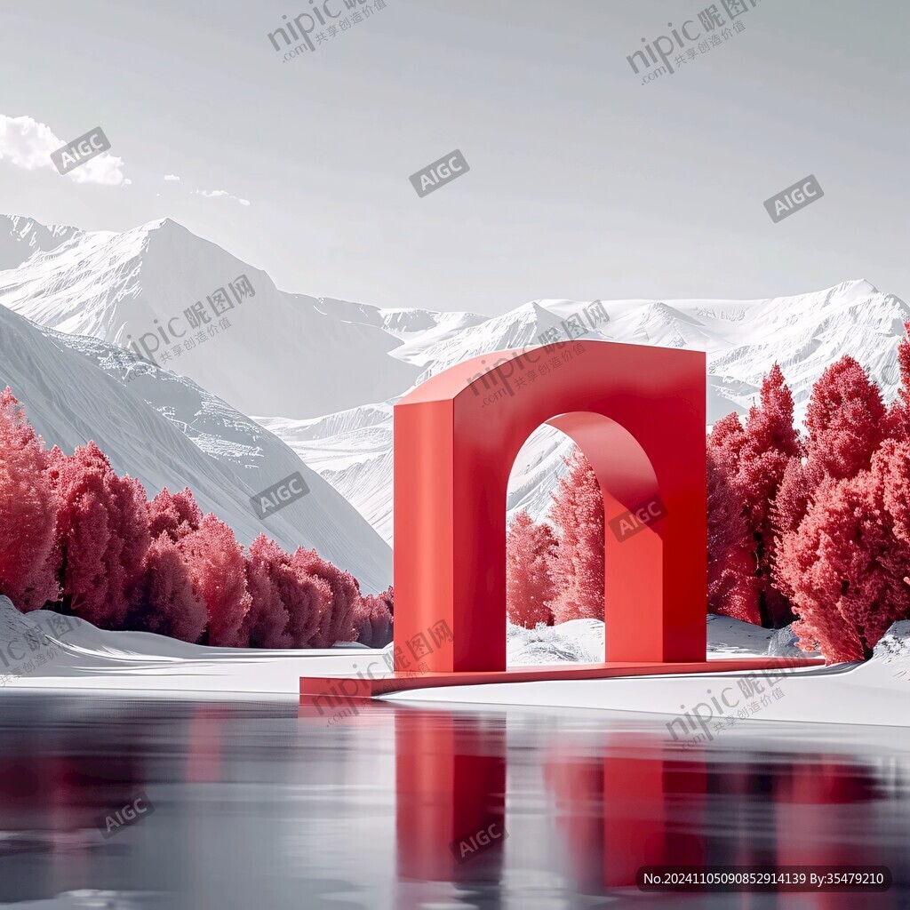红色立体场景