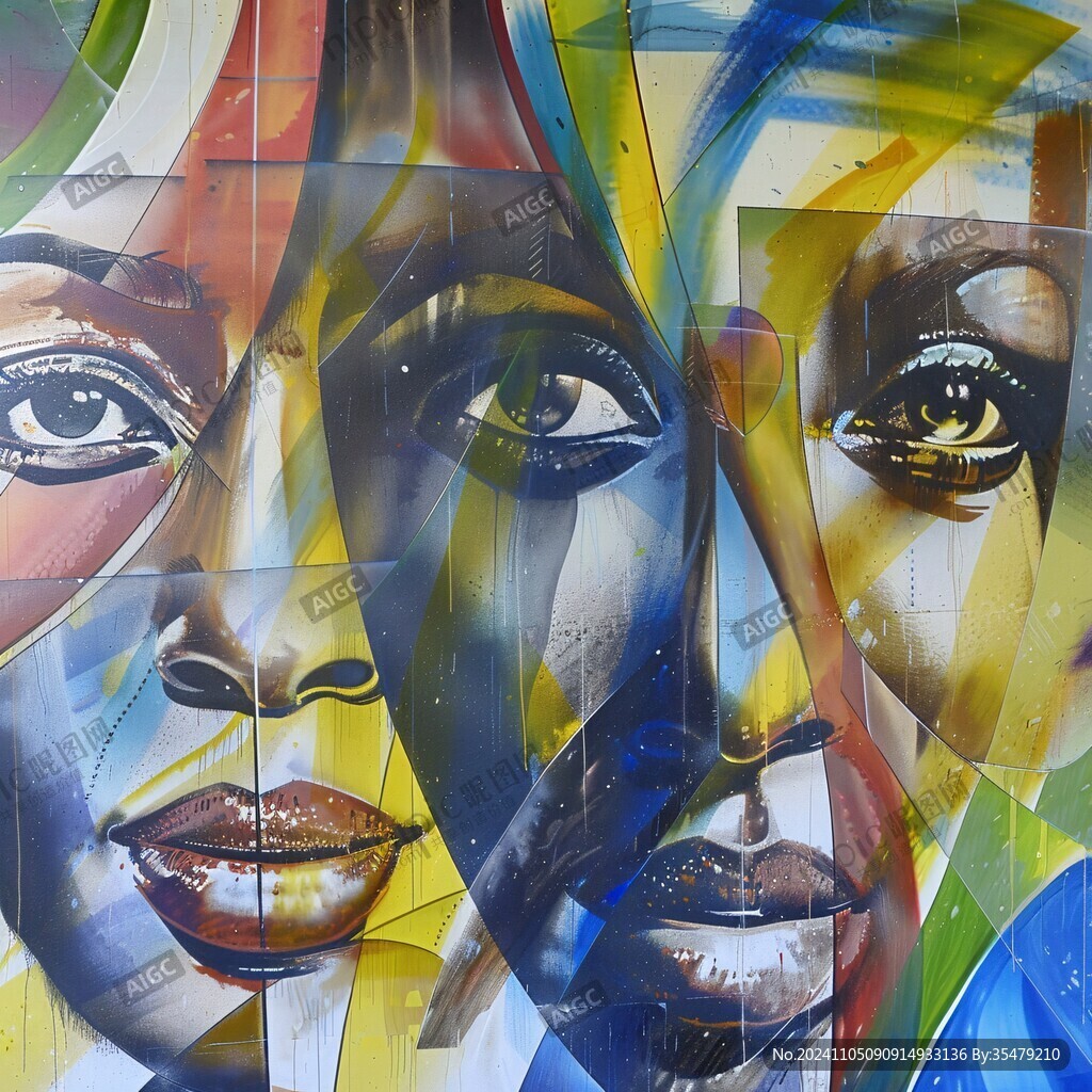 人脸色块拼接装饰画