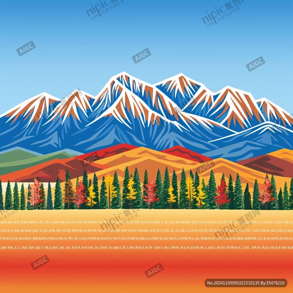 雪山松林秋景图