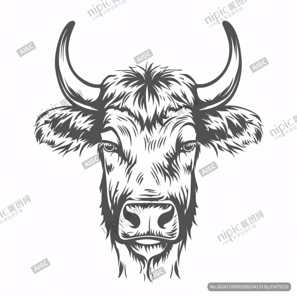 线描牛头
