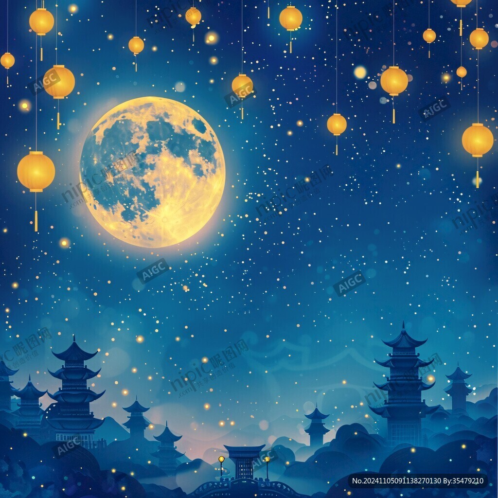 虎溪夜月景点插画