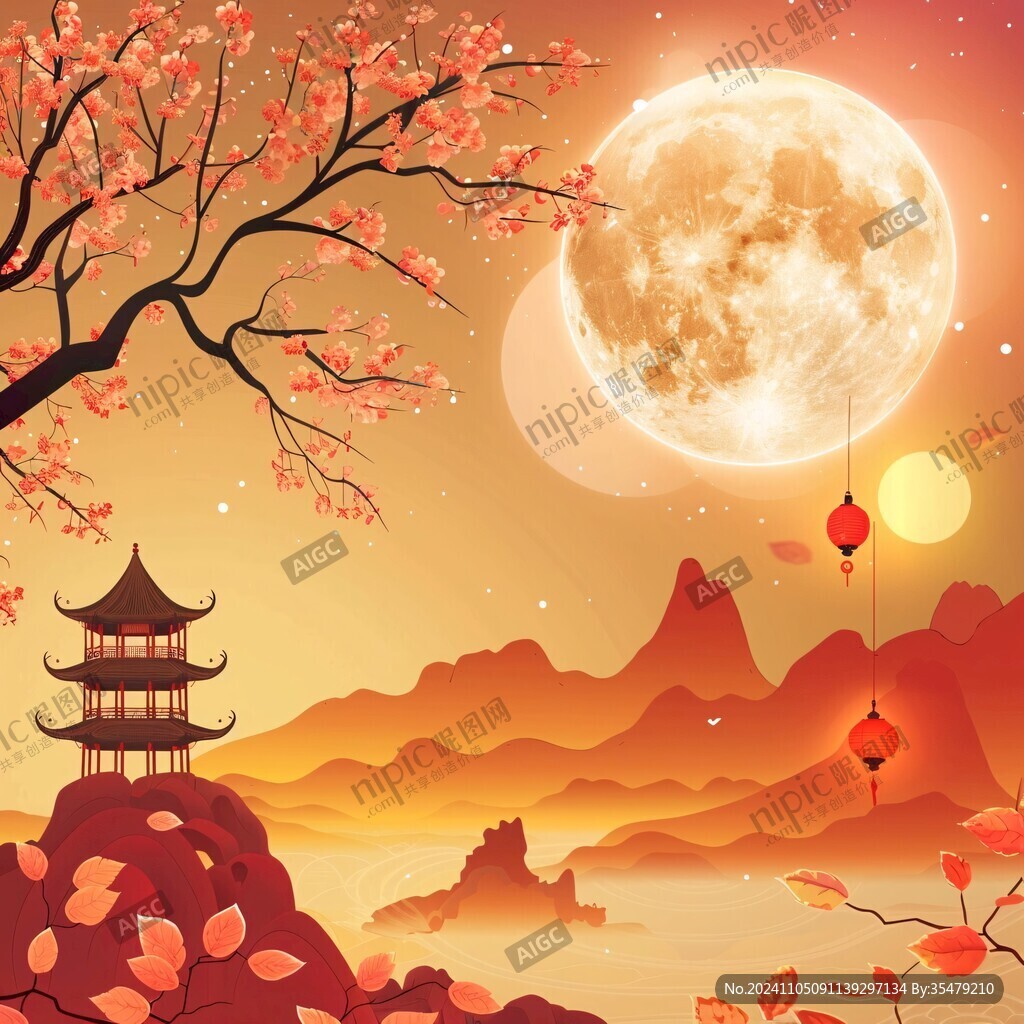 观山赏月红日东方元素