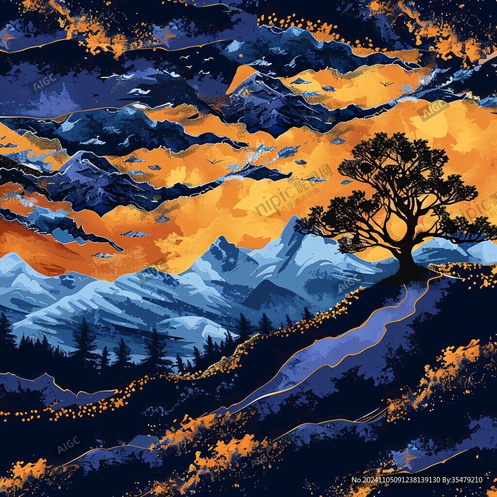 山风景插画包装