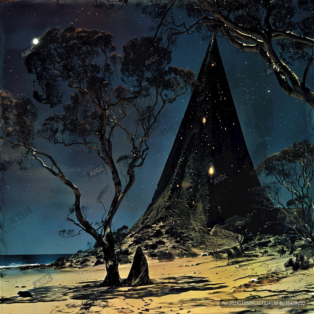 手绘雪夜风景无框画