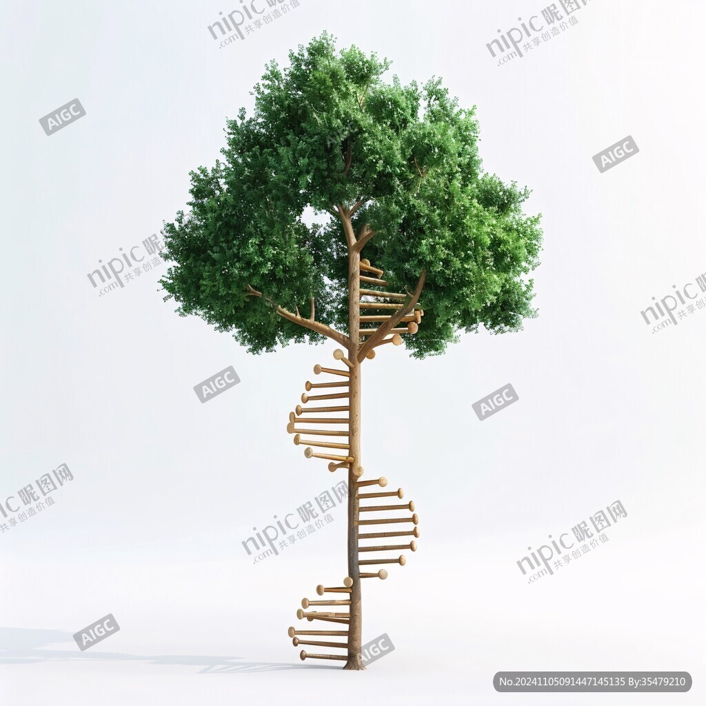 木阶梯与树
