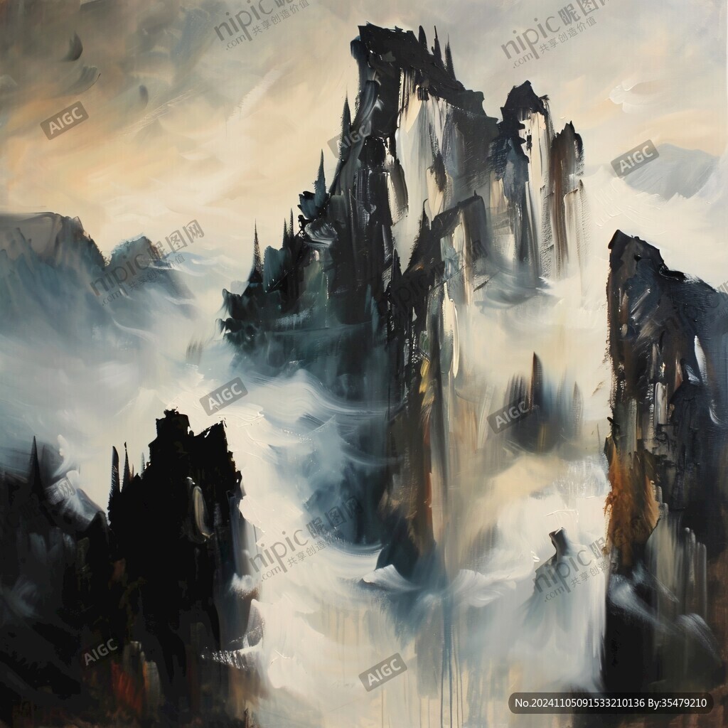 禅境山峰群山国画油画