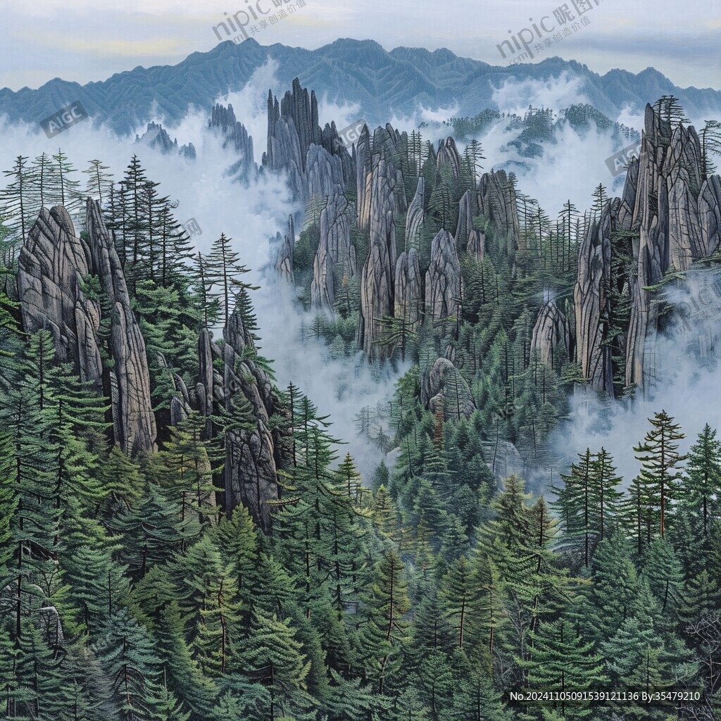迎客松油画