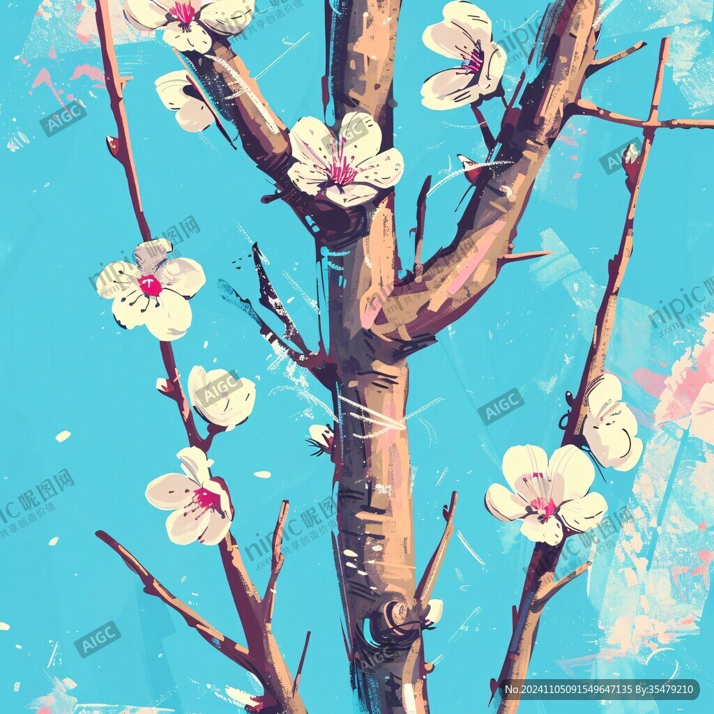 板绘梅花插画