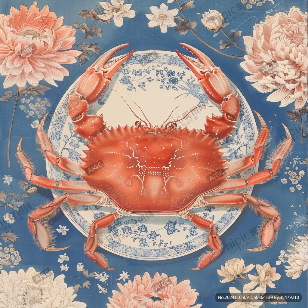 国潮螃蟹插画