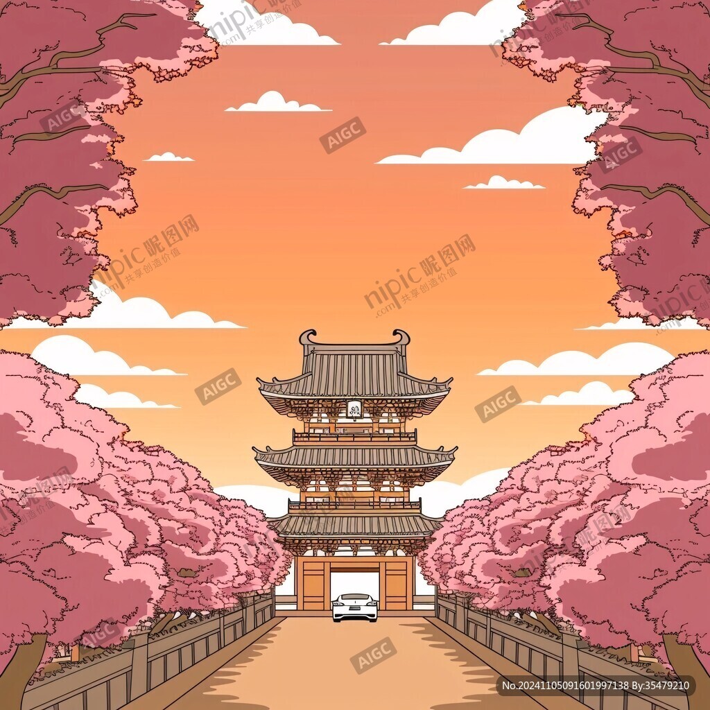 赏樱楼插画